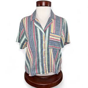 Marine Layer Camp Shirt M - Rainbow Stripe Button Down Normcore Retro Skater Fit